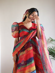 Elegant Organza Silk Anarkali Suit with Digital Print & Huge Flair