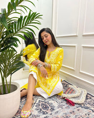 Hand Embroidery Chikankari Long Kurti for Women | Stylish Casual | Fancy11