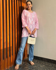 Women Chikankari Cotton A-line Kurta (Baby Pink) 61