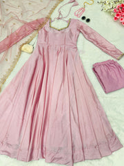 Regal Chinon Anarkali Gown with Embroidered Butterfly Net Dupatta