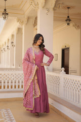 Faux Georgette Anarkali Suit with Embroidery and Frill Detailing