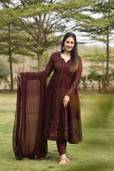 Embroidered Georgette Kurta Set with Micro Cotton Pants & Georgette Dupatta