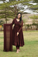 Embroidered Georgette Kurta Set with Micro Cotton Pants & Georgette Dupatta