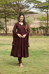 Embroidered Georgette Kurta Set with Micro Cotton Pants & Georgette Dupatta