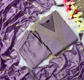 Lavender Roman Silk Embroidered Kurta Set with Trouser & Dupatta