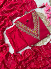 Red Roman Silk Embroidered Kurta Set with Trouser & Dupatta