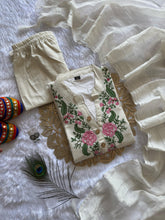 White Cotton Embroidered Straight Kurta with Trouser & Dupatta