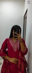 Cherry Roman Silk Embroidered Kurta Set with Trouser & Dupatta