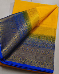 Yellow Traditional Banarasi Style Mysore Saree with Golden Zari