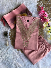 Peach Roman Silk Embroidered Kurta Set with Trouser & Dupatta