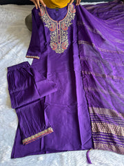 Elegant Purple Roman Silk Kurta Set with Embroidery & Sequins