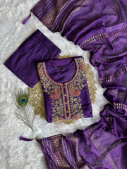 Elegant Purple Roman Silk Kurta Set with Embroidery & Sequins