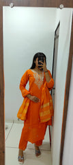 Orange Roman Silk Kurta Set with Embroidery & Sequins