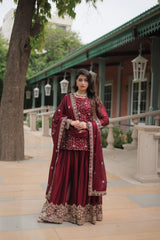 Rangoli Silk Embroidered Kurti Set with Plazzo & Dupatta