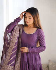 Dusty Purple Roman Silk Ruffle Anarkali Suit