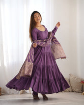 Dusty Purple Roman Silk Ruffle Anarkali Suit
