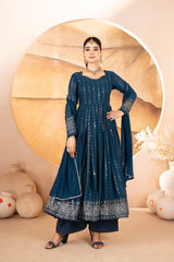 Faux Blooming Kurta Set with Heavy Sequin & Thread Embroidery