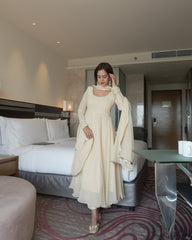 Elegant Heavy Fox Georgette Anarkali Suit with Fancy Lace & Full Flair