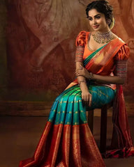 Zari Weaving Soft Lichi Silk Kanjivaram Jacquard Saree