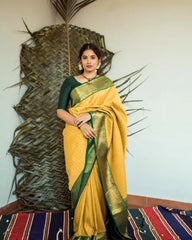 Yellow Kanjivaram Jacquard Silk Saree with Blouse