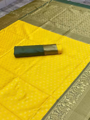 Yellow Kanjivaram Jacquard Silk Saree with Blouse