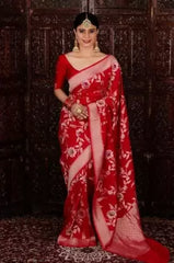Zari Woven Kanjivaram Red Soft Silk Saree