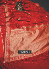 Woven Banarasi Jacquard Saree (Red)
