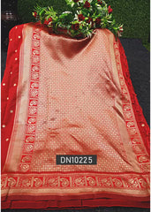 Woven Banarasi Jacquard Saree (Red)