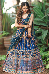 Heavy Flare Navy Blue Colour Chaniya Choli For Bridal