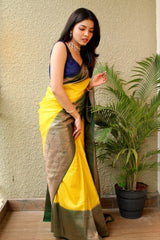 Yellow Banarasi Silk Saree for Traditional Wear