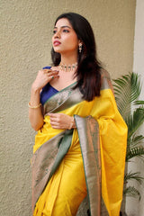 Yellow Banarasi Silk Saree for Traditional Wear