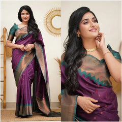 Zari Woven Design Kanjivaram Silk Blend Wedding Saree