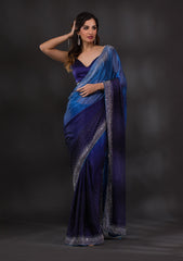 Blue Semi Crepe Saree with Silver Stonework – Playful & Sophisticated