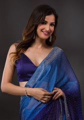 Blue Semi Crepe Saree with Silver Stonework – Playful & Sophisticated