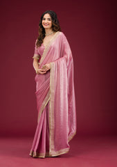 Pink Tissue Saree with Intricate Threadwork Embroidery – Elegant Festive Wear