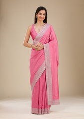 Pink Raw Silk Saree with Silver Zariwork – Elegant Traditional Wear