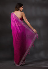 Magenta Semi Crepe Saree with Silver Stonework – Elegant & Vibrant