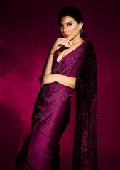 Magenta Semi Crepe Saree with Swarovski Embroidery – Elegant & Glamorous Ethnic Wear