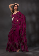 Magenta Semi Crepe Saree with Swarovski Embroidery – Elegant & Glamorous Ethnic Wear