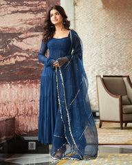 Mihika Blue Georgette Flared Anarkali Suit Set – Festive & Party Wear
