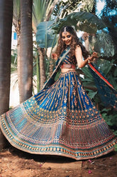 Heavy Flare Navy Blue Colour Chaniya Choli For Bridal