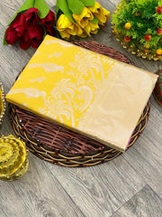 Yellow Pure Lichi Silk Zari Design Saree
