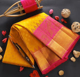 Yellow Jacquard Soft Silk Saree with Peacock Design
