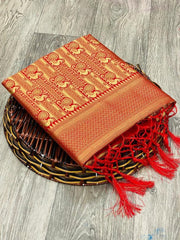 Zari Weaving Pure Silk Saree with Attractive tassels