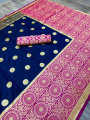 Zari Woven Organic Banarasi Soft Silk Sarees with Jacquard Border
