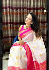 White Zari Weaving Kanjivaram Jacquard Saree