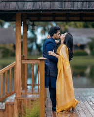 Yellow Banarasi Soft Silk Jacquard Saree with Beautiful Tassels