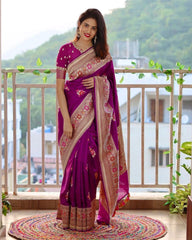 Wine Traditional Soft Silk Wedding saree