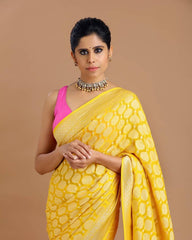 Woven Design Soft Silk Yellow Paithani Jacquard Saree