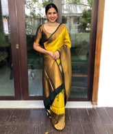 Yellow Soft Litchi Silk Saree For Haldi Ceremony